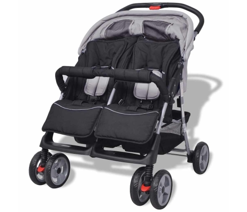 vidaXL dvīņu ratiņi, pelēki un melni, tērauds