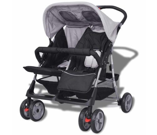 vidaXL dvīņu ratiņi, pelēki un melni, tērauds