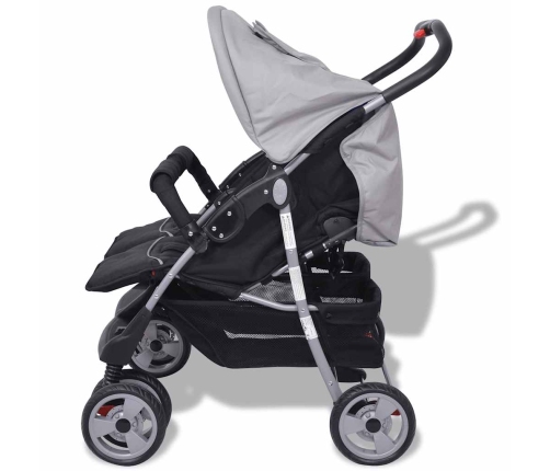 vidaXL dvīņu ratiņi, pelēki un melni, tērauds