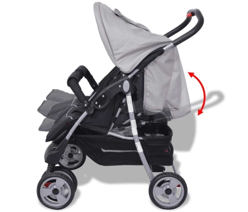 vidaXL dvīņu ratiņi, pelēki un melni, tērauds