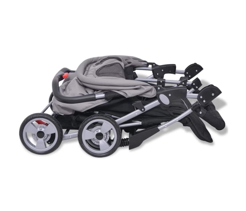 vidaXL dvīņu ratiņi, pelēki un melni, tērauds