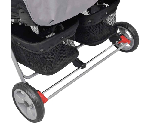 vidaXL dvīņu ratiņi, pelēki un melni, tērauds