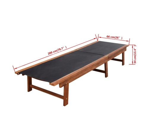 vidaXL sauļošanās zviļņi, 2 gb., ar galdiņu, akācijas koks, tekstilēns