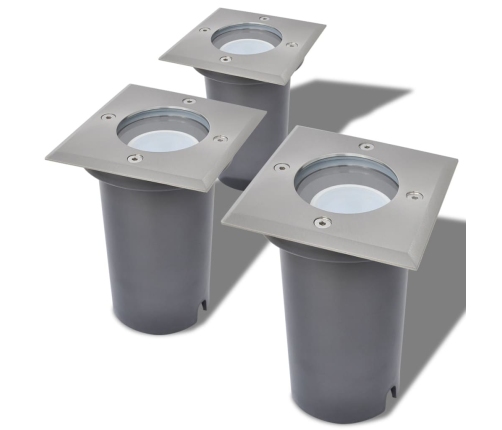 vidaXL dārza LED lampas, 3 gab., iebūvējamas zemē, kvadrāta formas