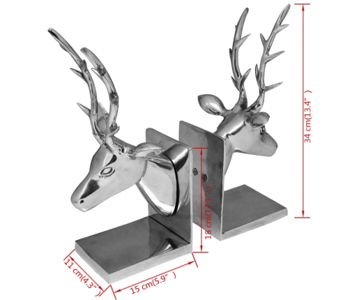 vidaXL Bookends Brieži 2 gab Alumīnija Sudrabs