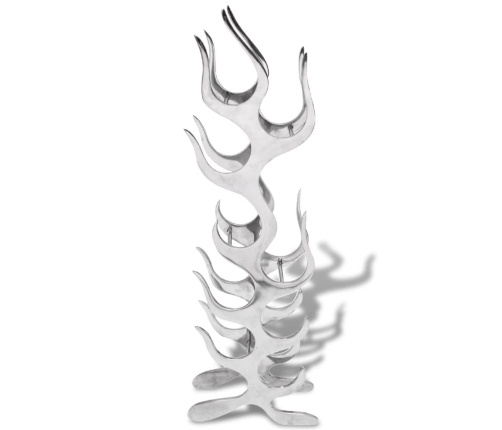 vidaXL vīna plaukts 9 pudelēm, sudraba alumīnijs, liesmas forma