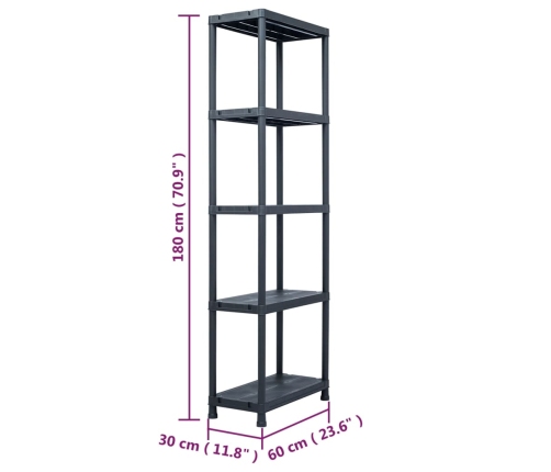 vidaXL uzglabāšanas plaukts, melns, 125 kg, 60x30x180 cm, plastmasa