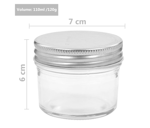 Ievārījuma Burciņas, Sudraba Krāsas Vāciņi, 24 Gab., 110 Ml Vidaxl