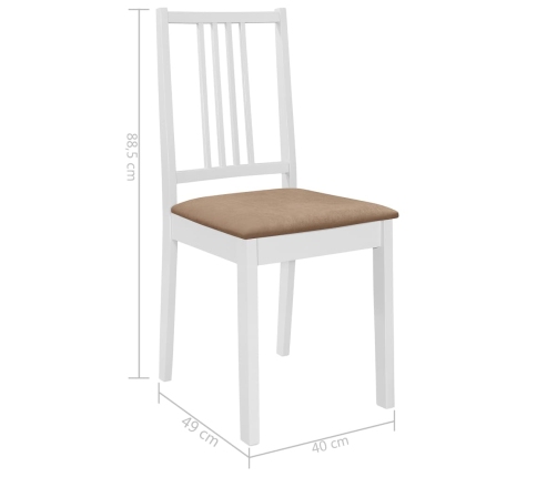 vidaXL virtuves krēsli ar matračiem, 2 gab., balts masīvkoks