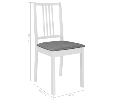 vidaXL virtuves krēsli ar matračiem, 2 gab., balts masīvkoks