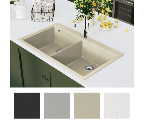 vidaXL virtuves izlietne, divas bļodas, bēša, granīts