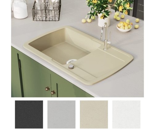 vidaXL virtuves izlietne, viena bļoda, bēša, granīts