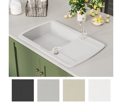 vidaXL virtuves izlietne, viena bļoda, balta, granīts