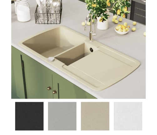 vidaXL virtuves izlietne, divas bļodas, bēša, granīts