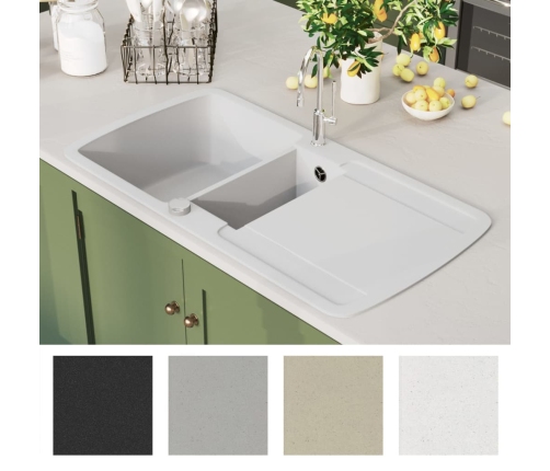 vidaXL virtuves izlietne, divas bļodas, balta, granīts