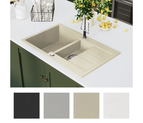 vidaXL virtuves izlietne, divas bļodas, bēšs granīts