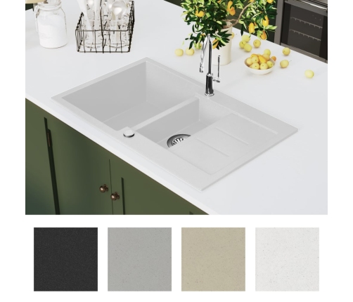 vidaXL virtuves izlietne, divas bļodas, balts granīts