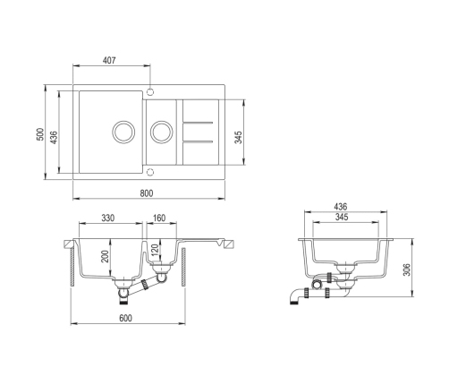 vidaXL virtuves izlietne, divas bļodas, balts granīts