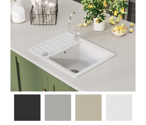 Virtuves Izlietne, Viena Bļoda, Balts Granīts Vidaxl