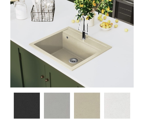 vidaXL virtuves izlietne, viena bļoda, bēšs granīts