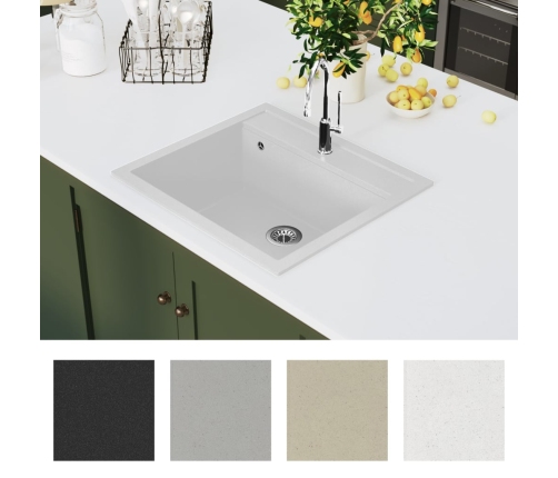 vidaXL virtuves izlietne, viena bļoda, balts granīts