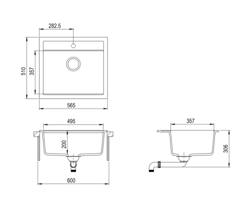 vidaXL virtuves izlietne, viena bļoda, balts granīts