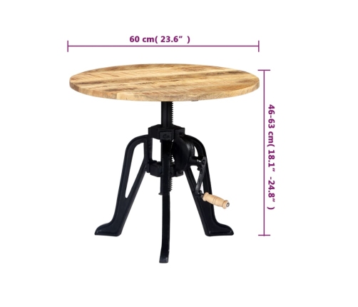 vidaXL galdiņš, 60x(46-63) cm, mango masīvkoks un čuguns