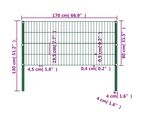 Žoga Panelis Ar Stabiem, 1,7 M, Zaļa Dzelzs Vidaxl