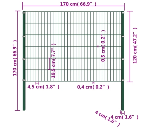 Žoga Panelis Ar Stabiem, 1,7 M, Zaļa Dzelzs Vidaxl