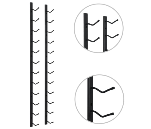 vidaXL sienas vīna pudeļu plaukts 12 pudelēm, melna dzelzs