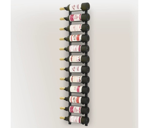 vidaXL sienas vīna pudeļu plaukts 12 pudelēm, melna dzelzs