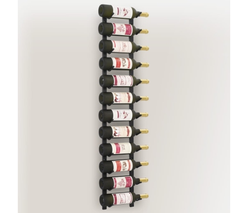vidaXL sienas vīna pudeļu plaukts 12 pudelēm, melna dzelzs
