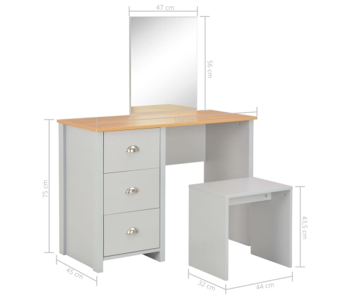 vidaXL spoguļgaldiņš ar solu, 104x45x131 cm, pelēks