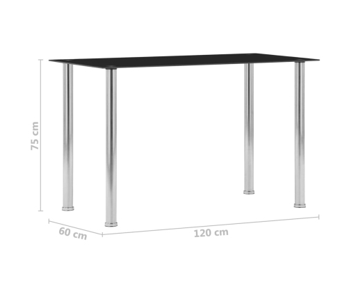 vidaXL virtuves galds, melns, 120x60x75 cm, rūdīts stikls