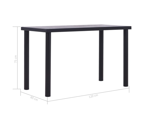 vidaXL virtuves galds, melns un betona pelēks, 120x60x75 cm, MDF