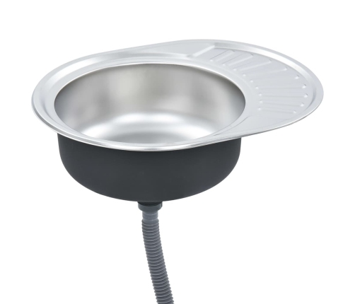 vidaXL virtuves izlietne ar notekas sietiņu un sifonu, ovāla, tērauds