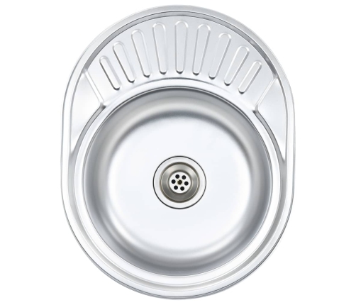 vidaXL virtuves izlietne ar notekas sietiņu un sifonu, ovāla, tērauds