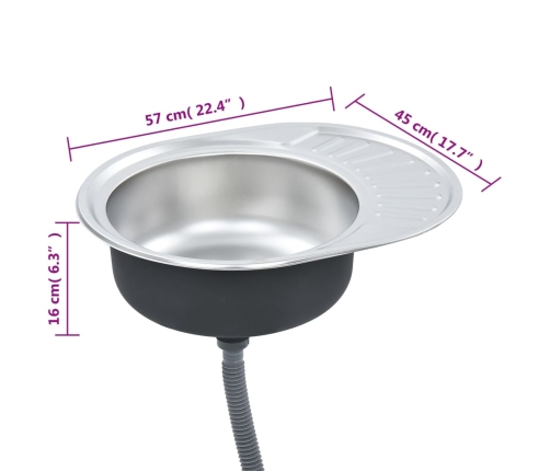 vidaXL virtuves izlietne ar notekas sietiņu un sifonu, ovāla, tērauds