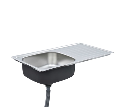 vidaXL virtuves izlietne ar notekas sietiņu un sifonu, tērauds