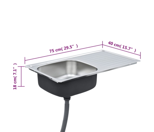 vidaXL virtuves izlietne ar notekas sietiņu un sifonu, tērauds