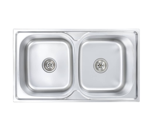 vidaXL virtuves izlietne ar notekas sietiņu, sifonu, 2 bļodas, tērauds