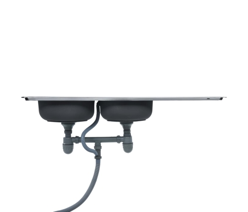 vidaXL virtuves izlietne ar notekas sietiņu, sifonu, 2 bļodas, tērauds