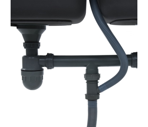 vidaXL virtuves izlietne ar notekas sietiņu, sifonu, 2 bļodas, tērauds