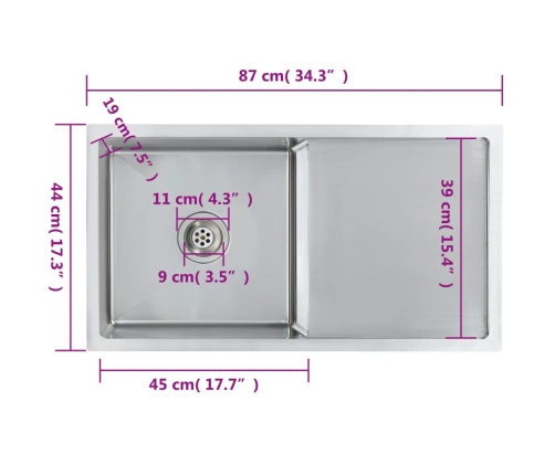 vidaXL virtuves izlietne, nerūsējošs tērauds