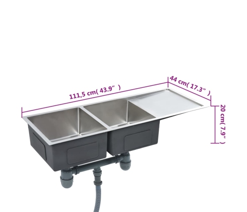 vidaXL virtuves izlietne, nerūsējošs tērauds