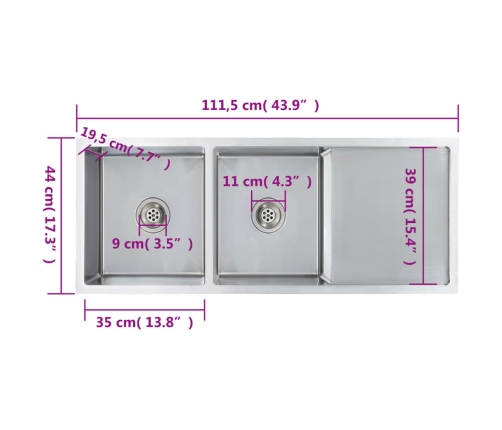 vidaXL virtuves izlietne, nerūsējošs tērauds