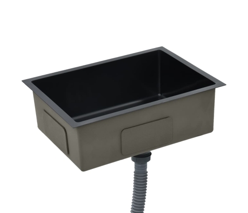 vidaXL virtuves izlietne, nerūsējošs tērauds, melna