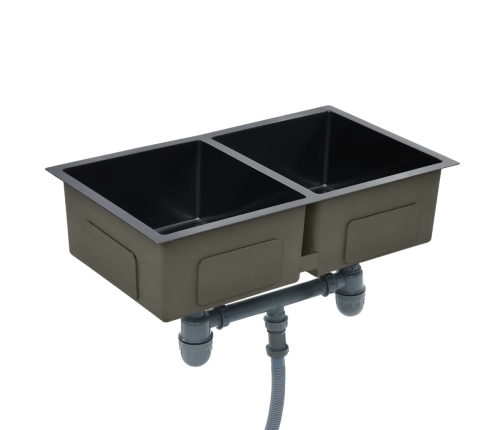 vidaXL virtuves izlietne, nerūsējošs tērauds, melna