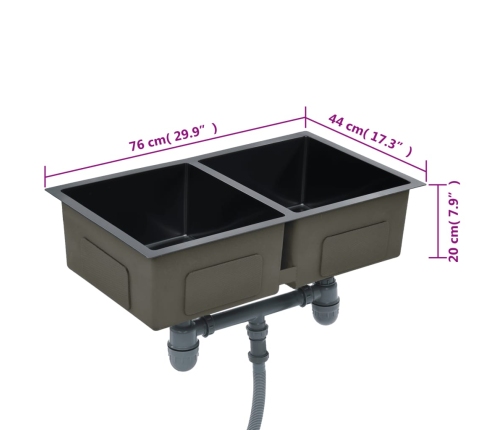 vidaXL virtuves izlietne, nerūsējošs tērauds, melna
