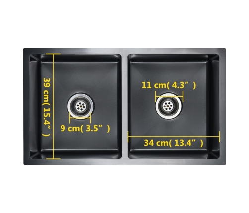 vidaXL virtuves izlietne, nerūsējošs tērauds, melna